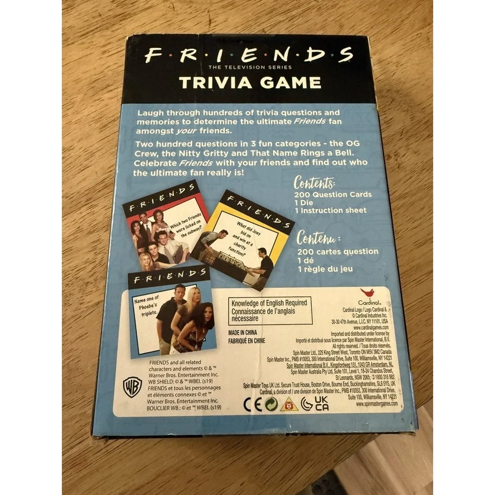 FRIENDS THE TELEVISION SERIES TRIVIA GAME AGES 16+
